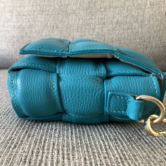 Chiara Ferretti Italy Leather Flap Over Woven Crossbody  Handbag Turquoise - Picture 7 of 16
